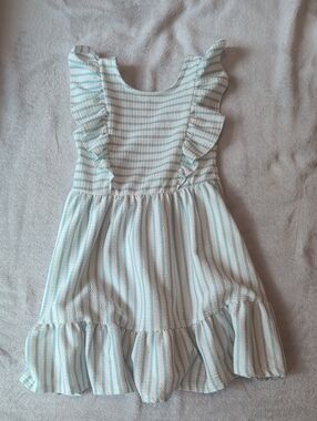 Girls' Light Blue & White Striped Ruffle Sundress